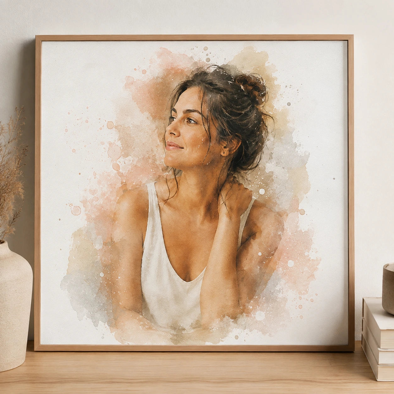Minimalist Self Portrait from Photo Personalised Watercolour Wall Art