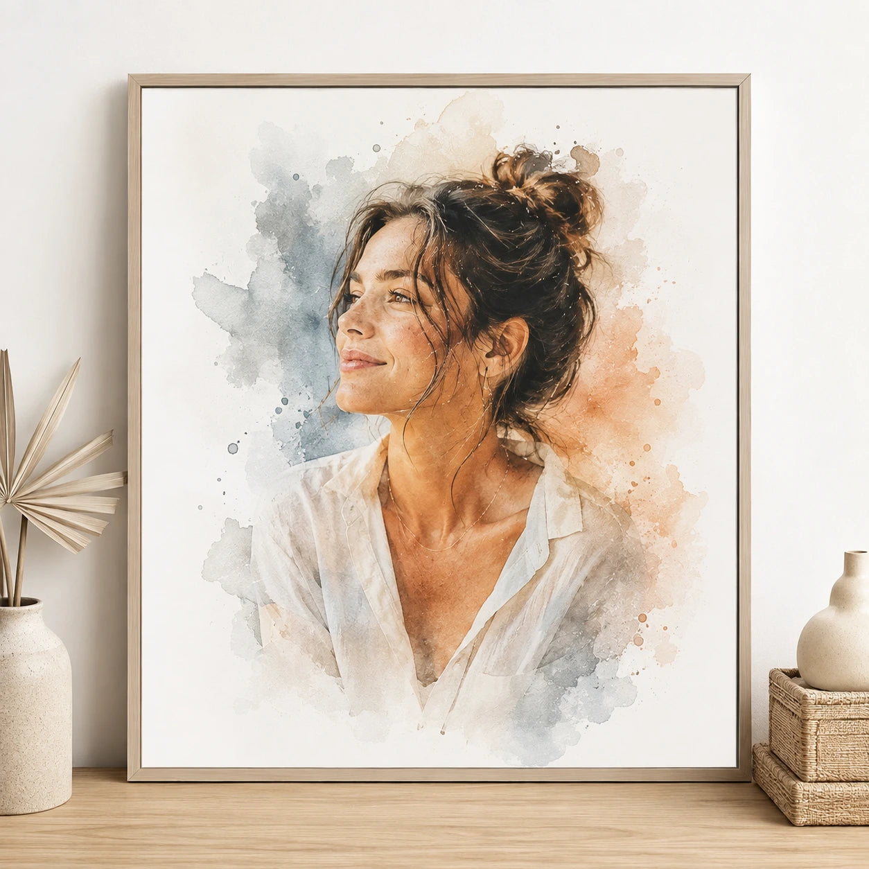 Minimalist Self Portrait from Photo Personalised Watercolour Wall Art