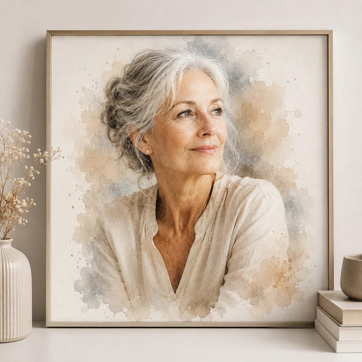 Minimalist Self Portrait from Photo Personalised Watercolour Wall Art