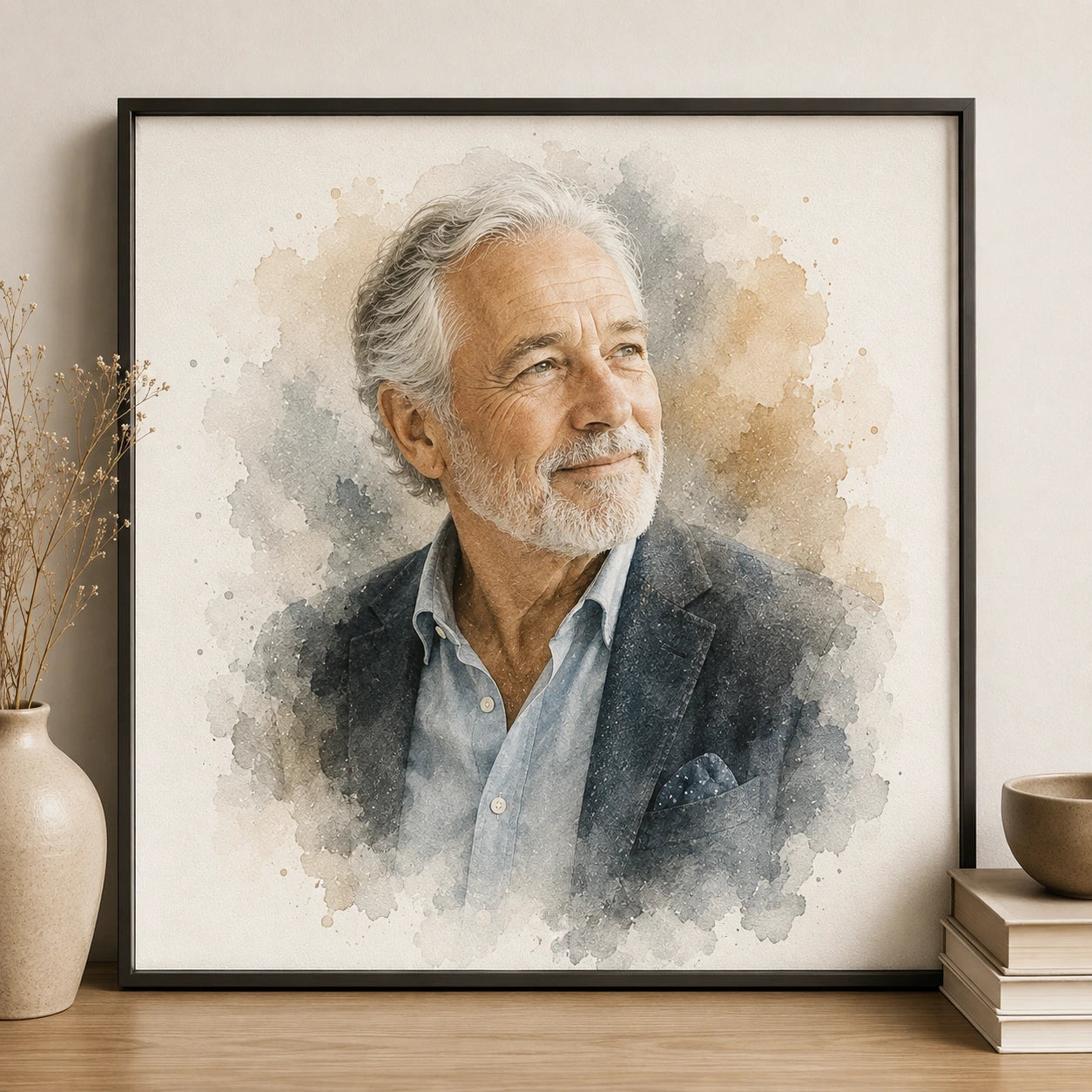 Minimalist Self Portrait from Photo Personalised Watercolour Wall Art