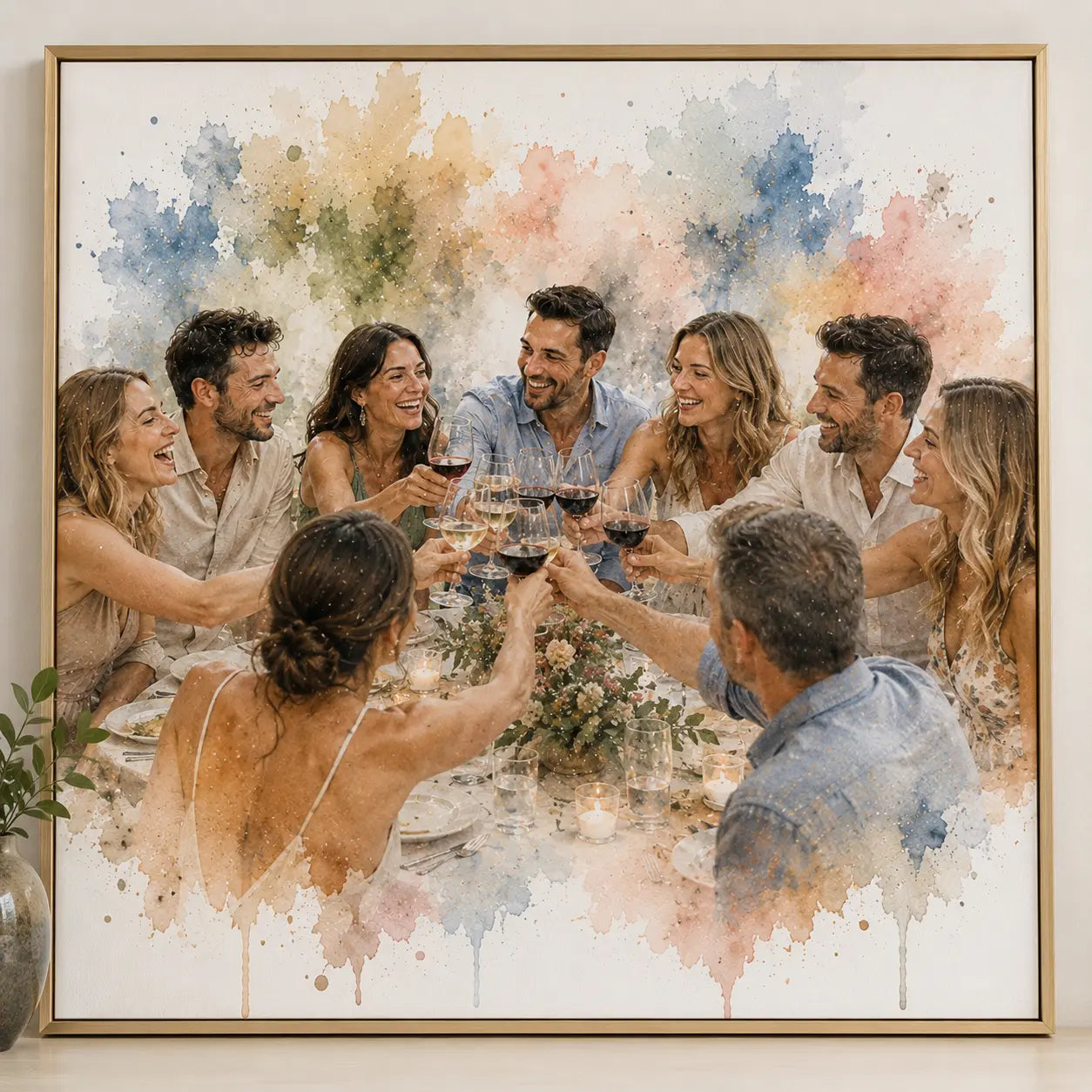 Custom Family Party Portrait from Photo Personalised Watercolour Celebration Artwork