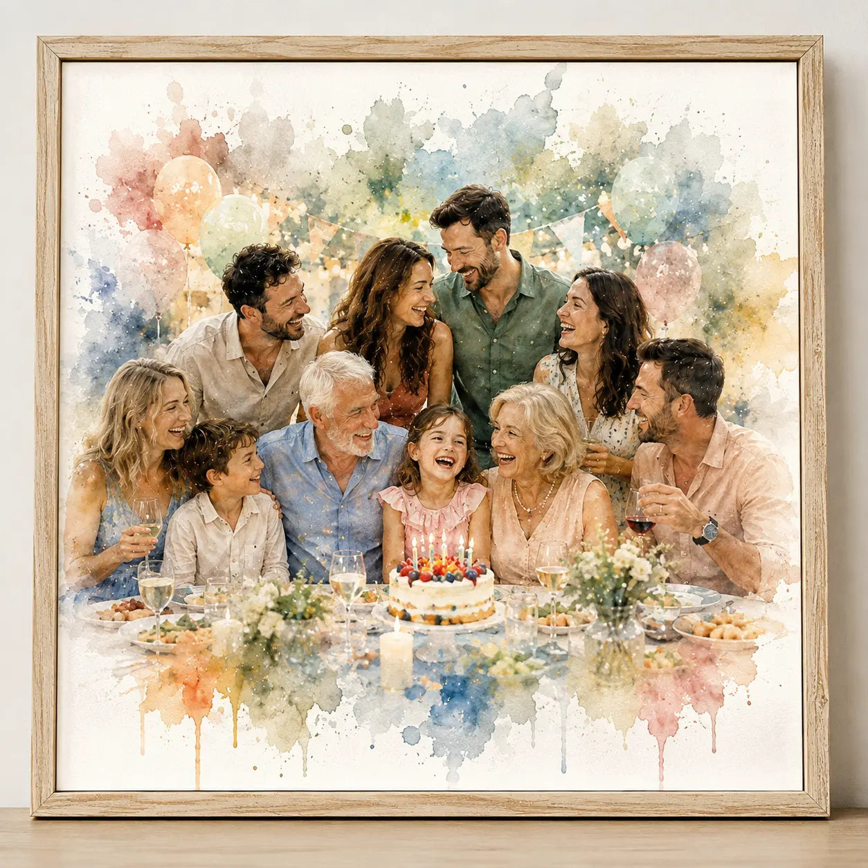 Custom Family Party Portrait from Photo Personalised Watercolour Celebration Artwork