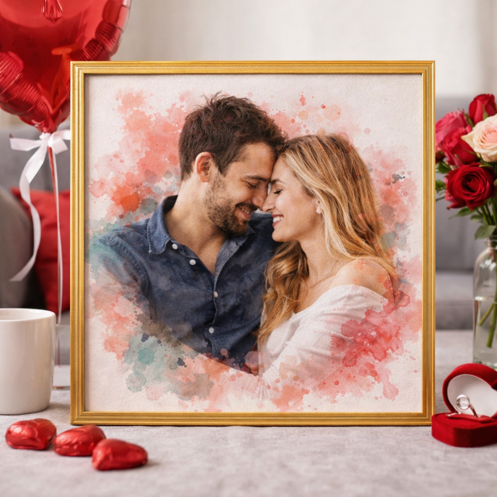 Custom Watercolour Couple Portrait – Long Distance Valentine’s Gift – Personalised Artwork