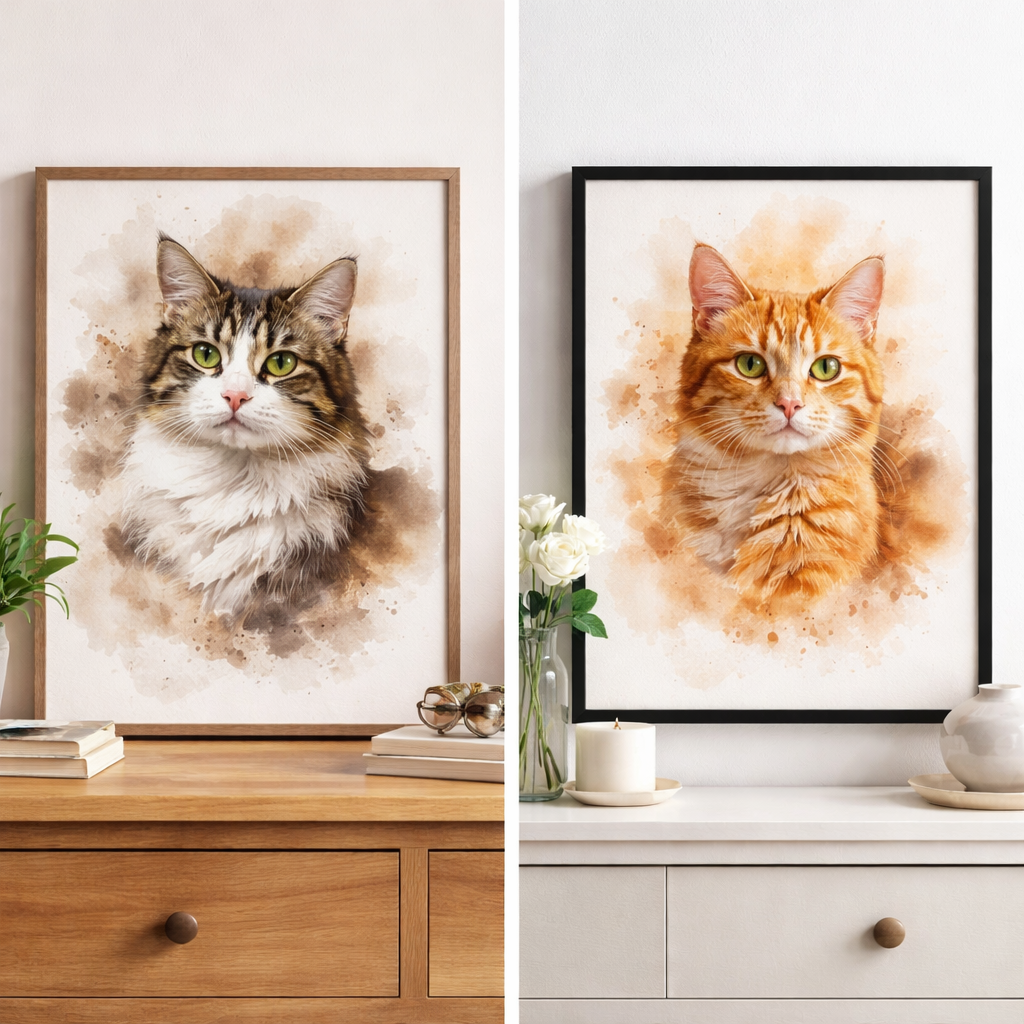 Custom Watercolour Cat Portrait from Photo – Personalised Cat Painting