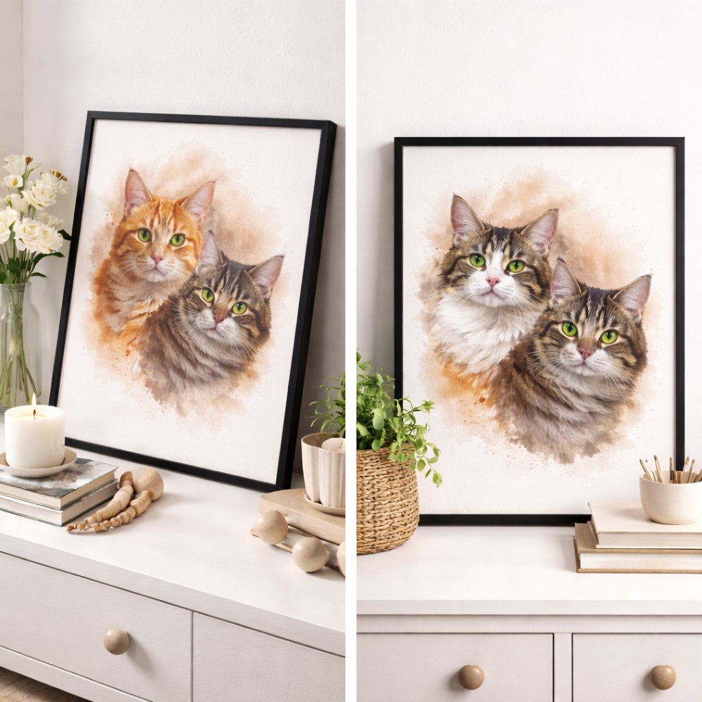 Custom Watercolour Cat Portrait from Photo – Personalised Cat Painting