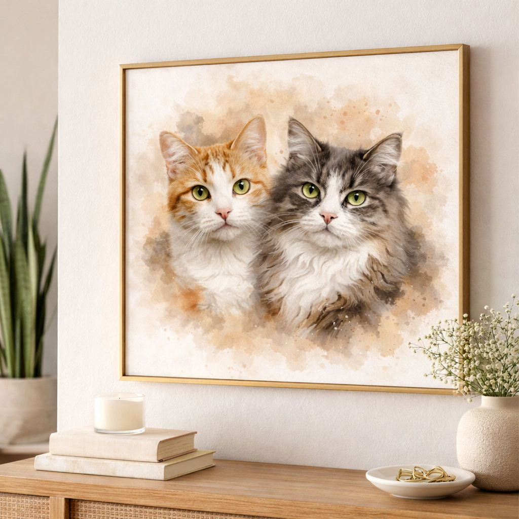 Custom Pet Family Watercolor Portrait – Unique Fur Illustration