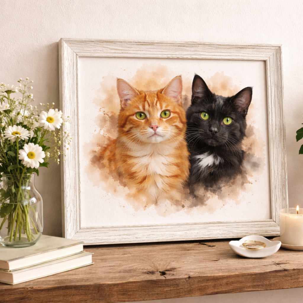 Custom Pet Family Watercolor Portrait – Unique Fur Illustration