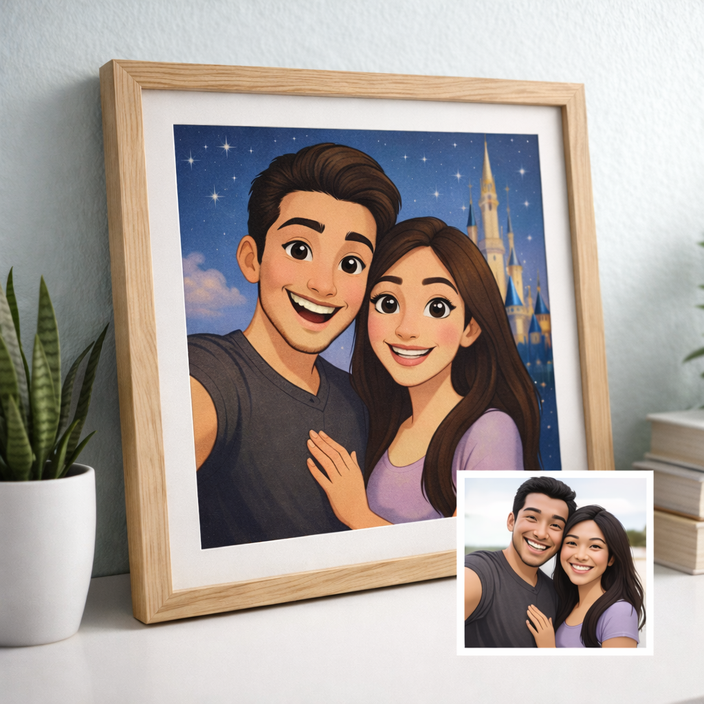 Pixar Portrait for Couples from Photo – Custom Cartoon Couple Illustration, Romantic Personalised Gift