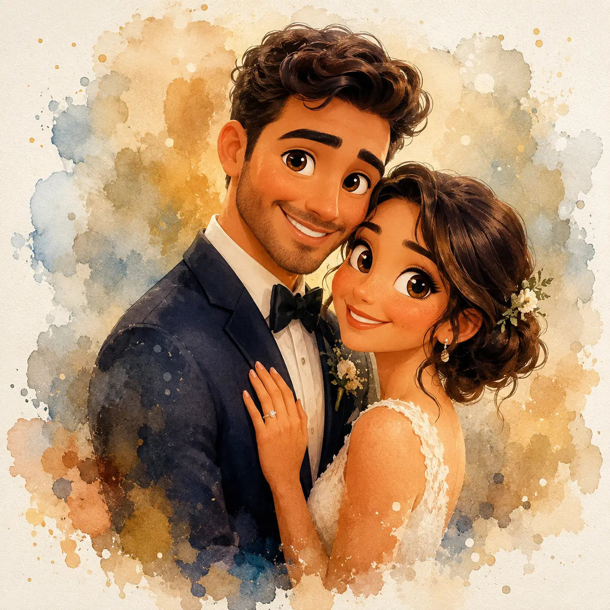 Custom Pixar Style Couple Portrait from Photo Personalised 3D Cartoon Artwork