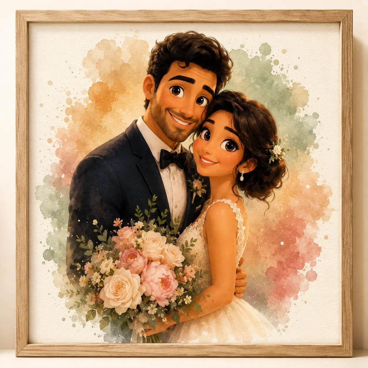 Custom Pixar Style Couple Portrait from Photo Personalised 3D Cartoon Artwork