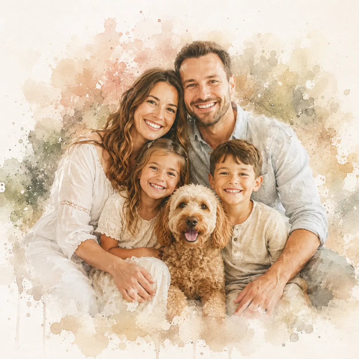 Custom Family Watercolour Portrait from Photo Personalised Family Wall Art Keepsake