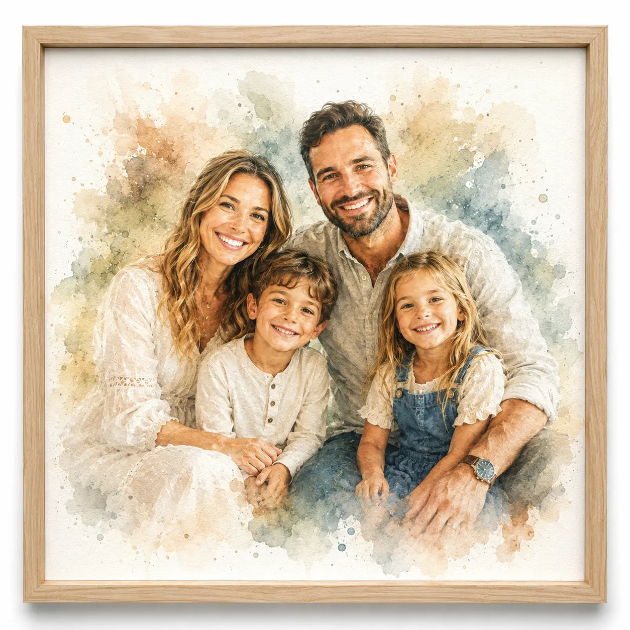 Custom Family Watercolour Portrait from Photo Personalised Family Wall Art Keepsake