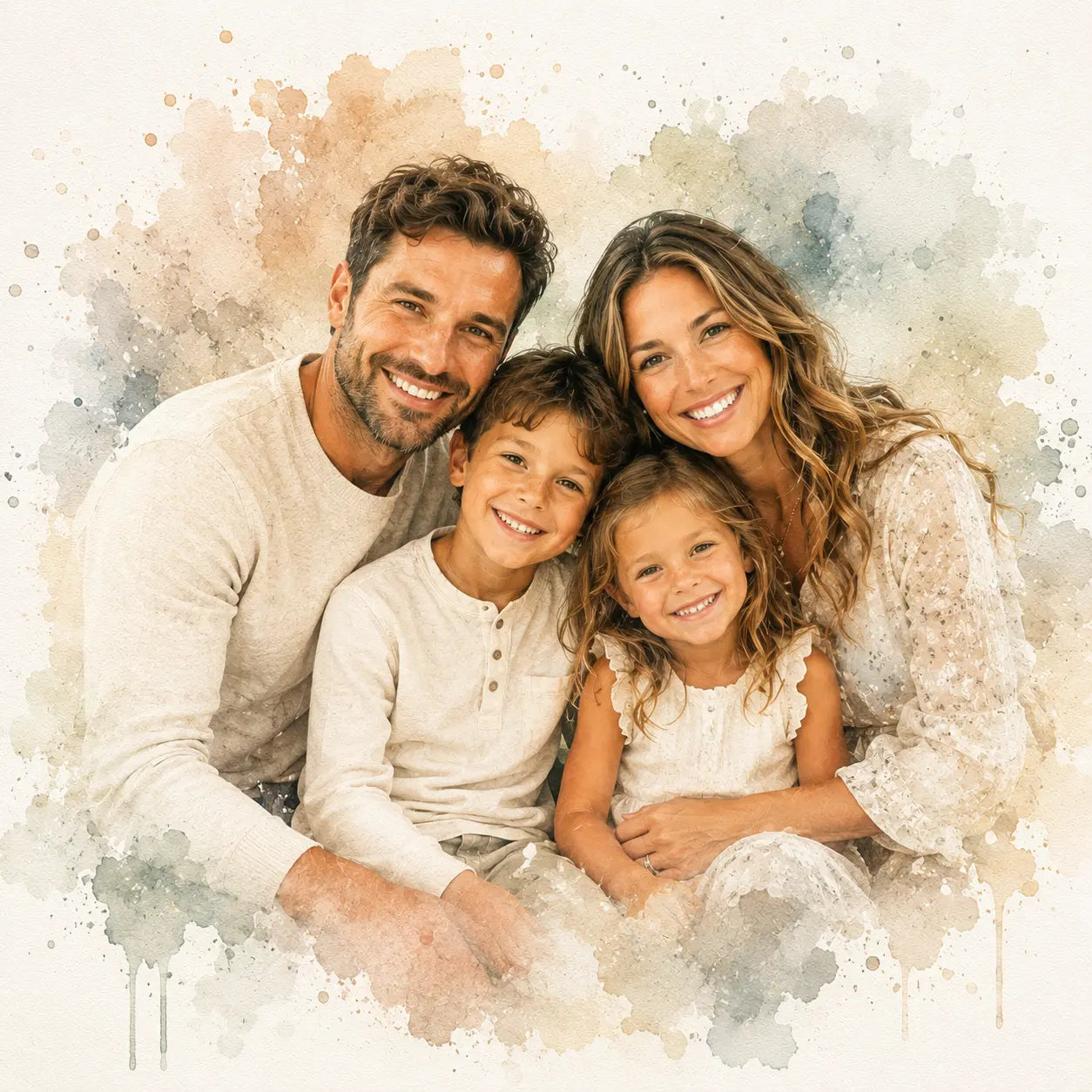 Custom Family Watercolour Portrait from Photo Personalised Family Wall Art Keepsake