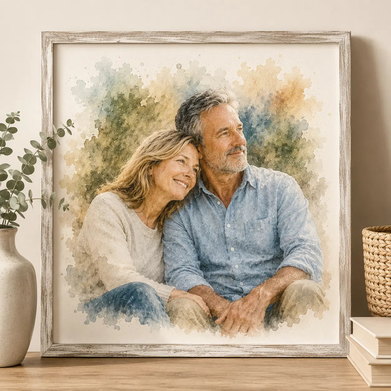 Empty Nest Parents Portrait from Photo Personalised Watercolour Family Keepsake Gift