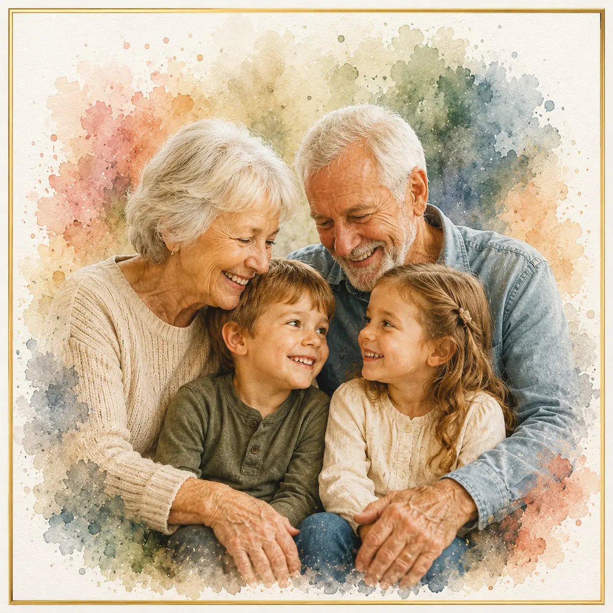 Custom Grandparents Portrait from Photo Personalised Watercolour Family Keepsake Gift