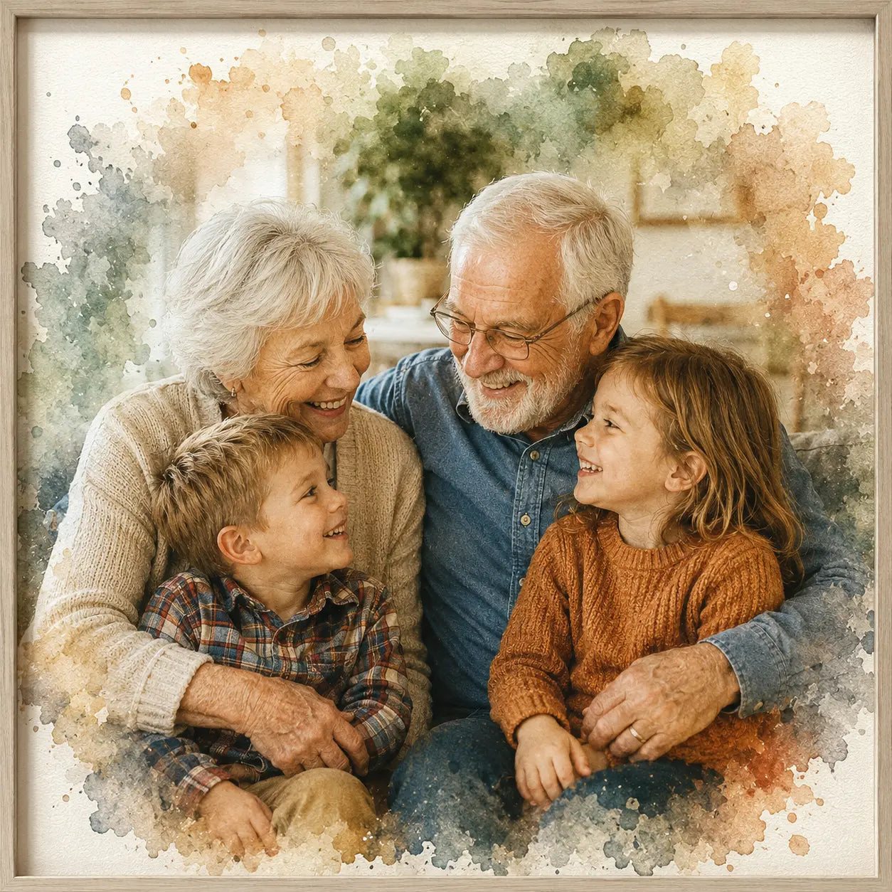 Custom Grandparents Portrait from Photo Personalised Watercolour Family Keepsake Gift