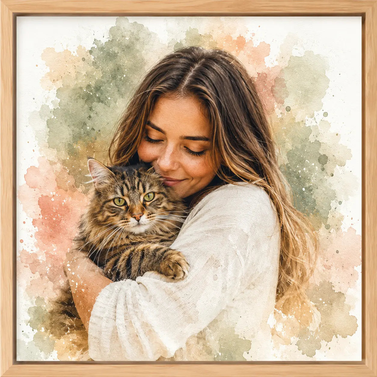 Custom Fur Mum Cat Watercolour Portrait from Photo Personalised Cat Mum Gift