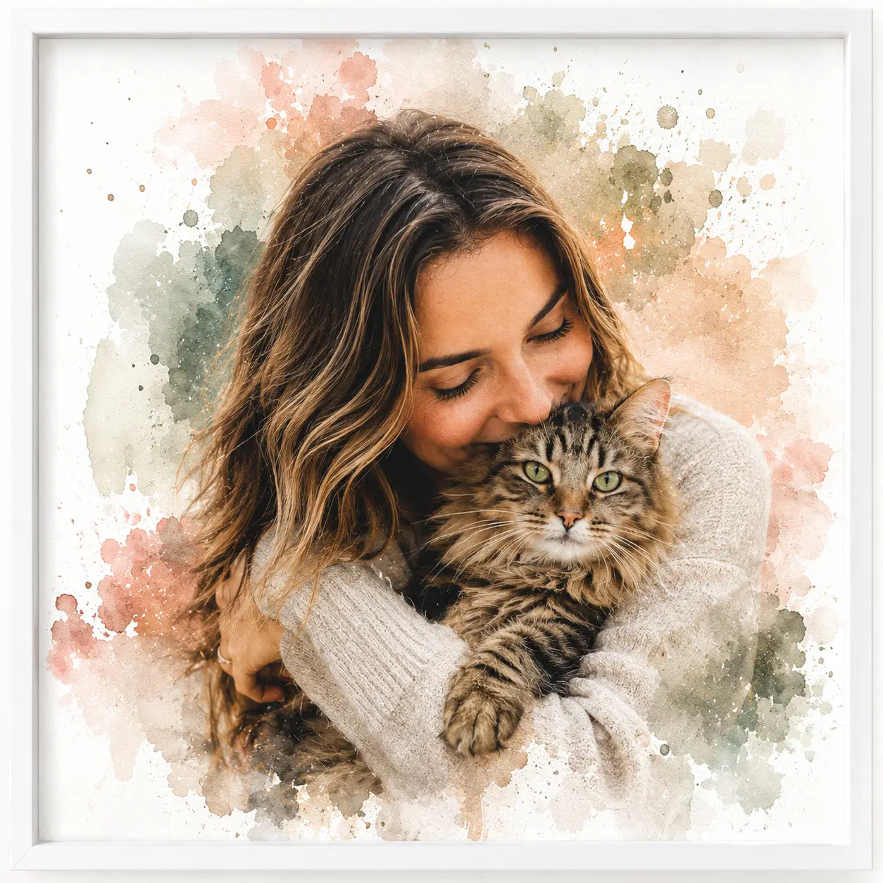 Custom Fur Mum Cat Watercolour Portrait from Photo Personalised Cat Mum Gift