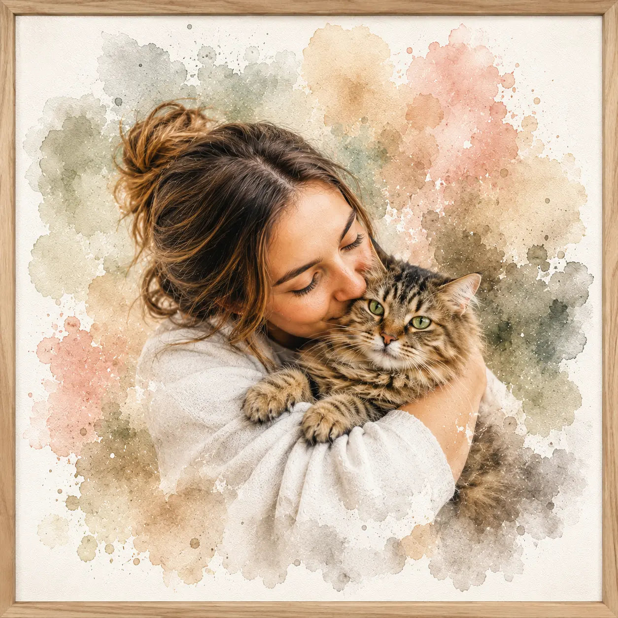 Custom Fur Mum Cat Watercolour Portrait from Photo Personalised Cat Mum Gift