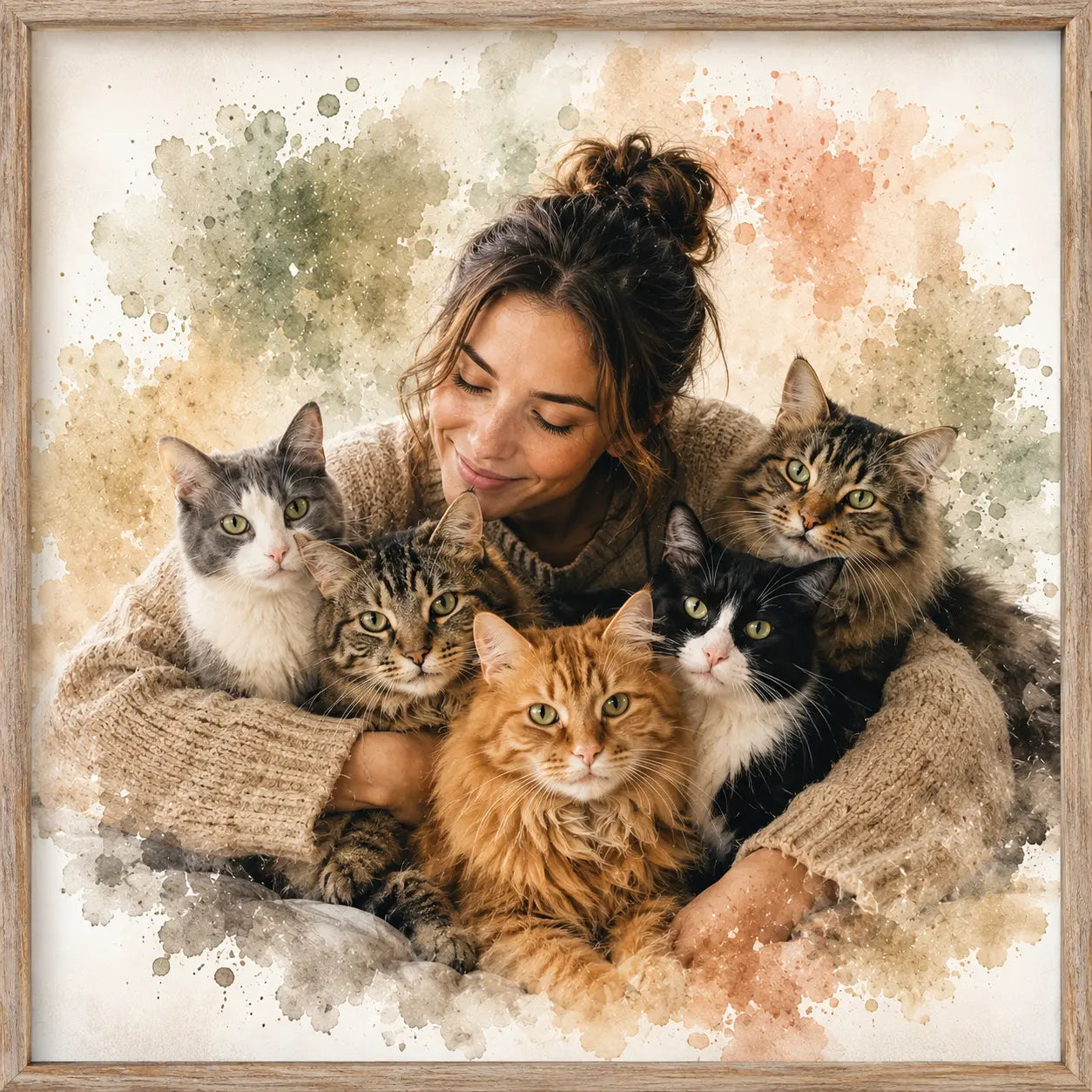 Custom Fur Mum Cat Watercolour Portrait from Photo Personalised Cat Mum Gift