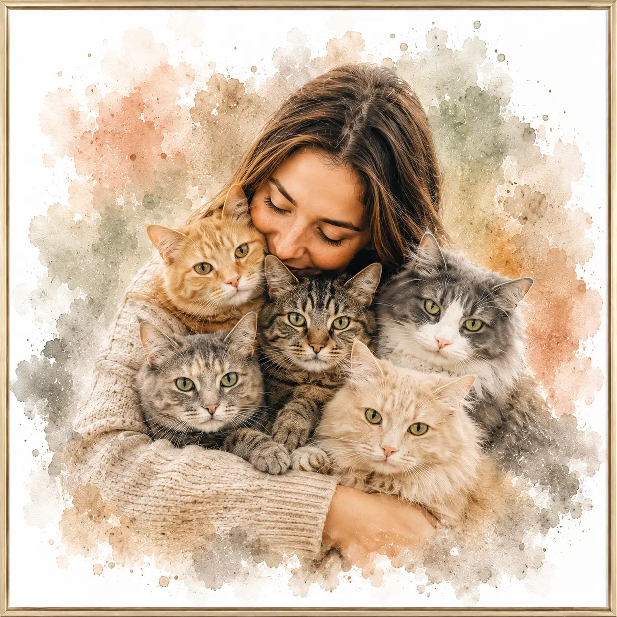 Custom Fur Mum Cat Watercolour Portrait from Photo Personalised Cat Mum Gift