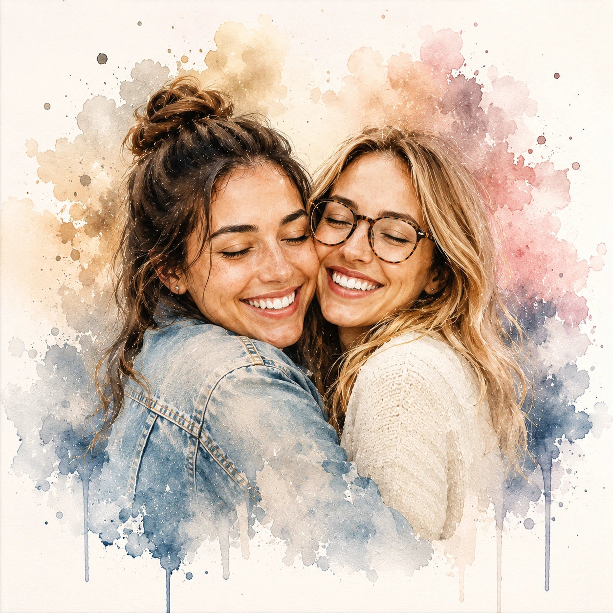 Long Distance Best Friend Portrait from Photo Personalised Watercolour Friendship Gift