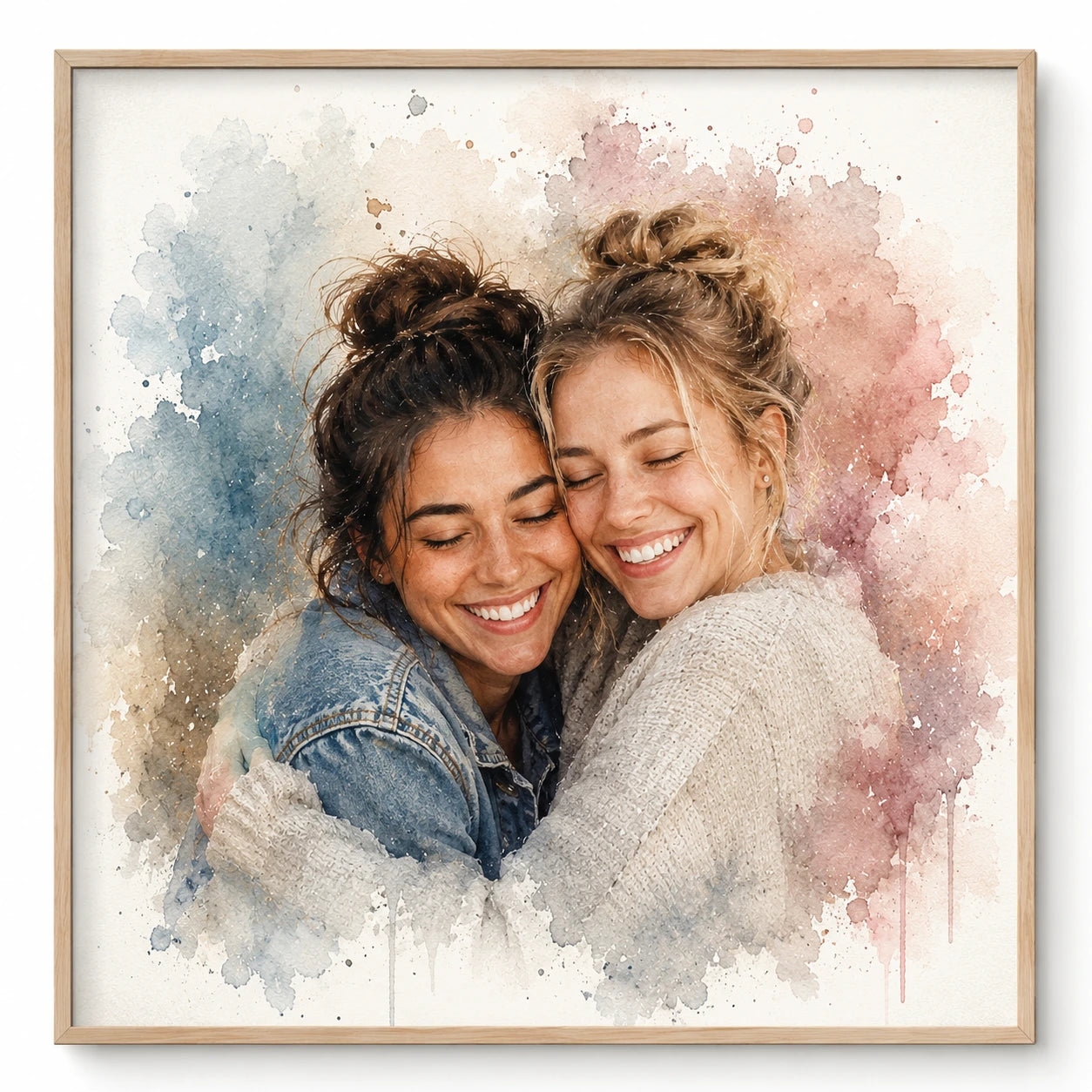 Long Distance Best Friend Portrait from Photo Personalised Watercolour Friendship Gift