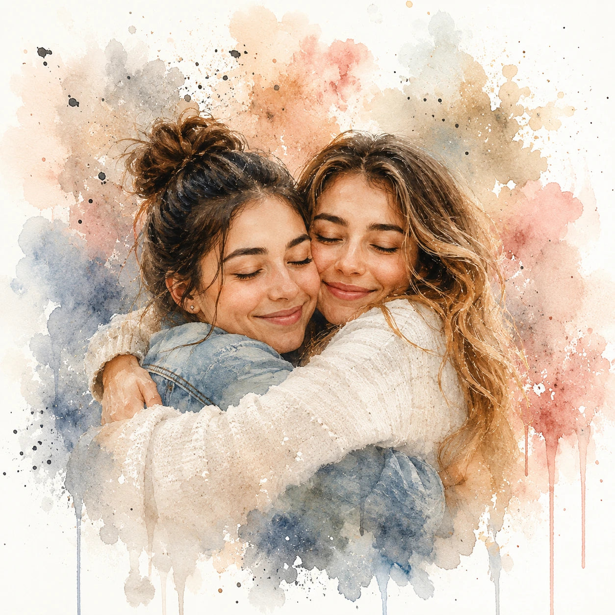 Long Distance Best Friend Portrait from Photo Personalised Watercolour Friendship Gift
