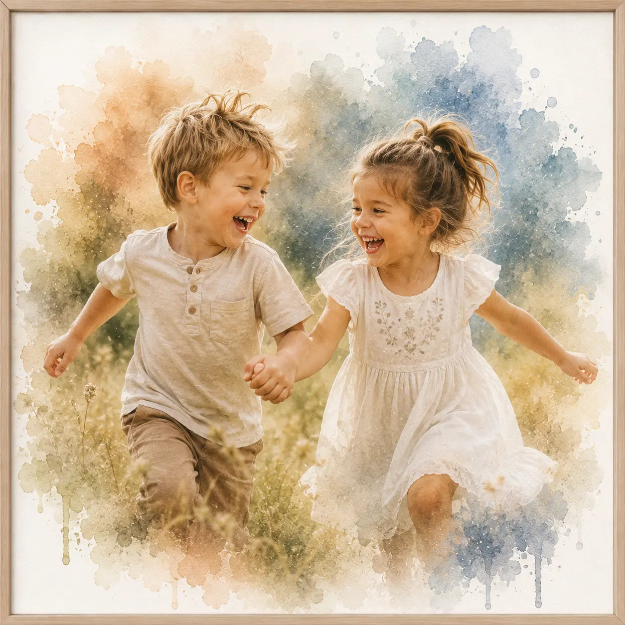 Custom Children's Watercolour Portrait from Photo Personalised Kids Wall Art