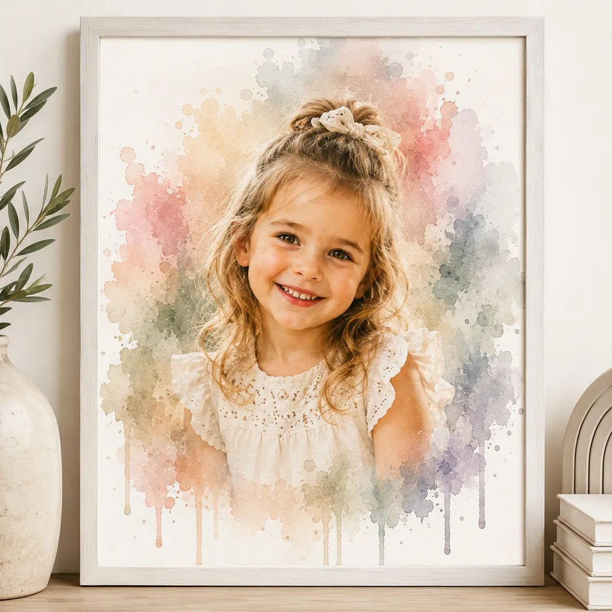 Custom Children's Watercolour Portrait from Photo Personalised Kids Wall Art