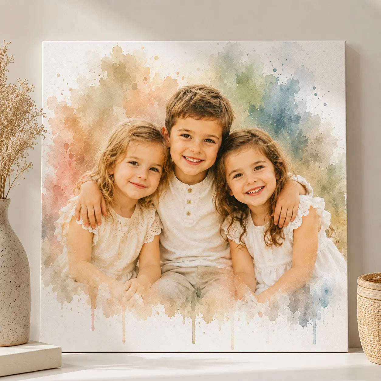 Custom Children's Watercolour Portrait from Photo Personalised Kids Wall Art
