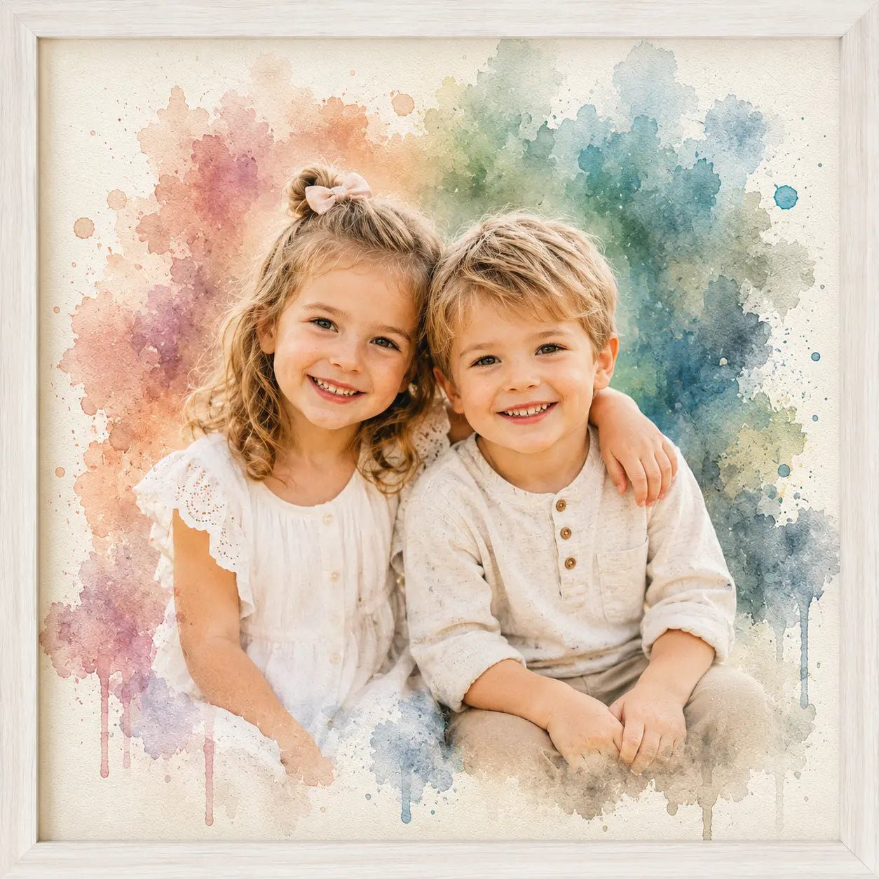 Custom Children's Watercolour Portrait from Photo Personalised Kids Wall Art