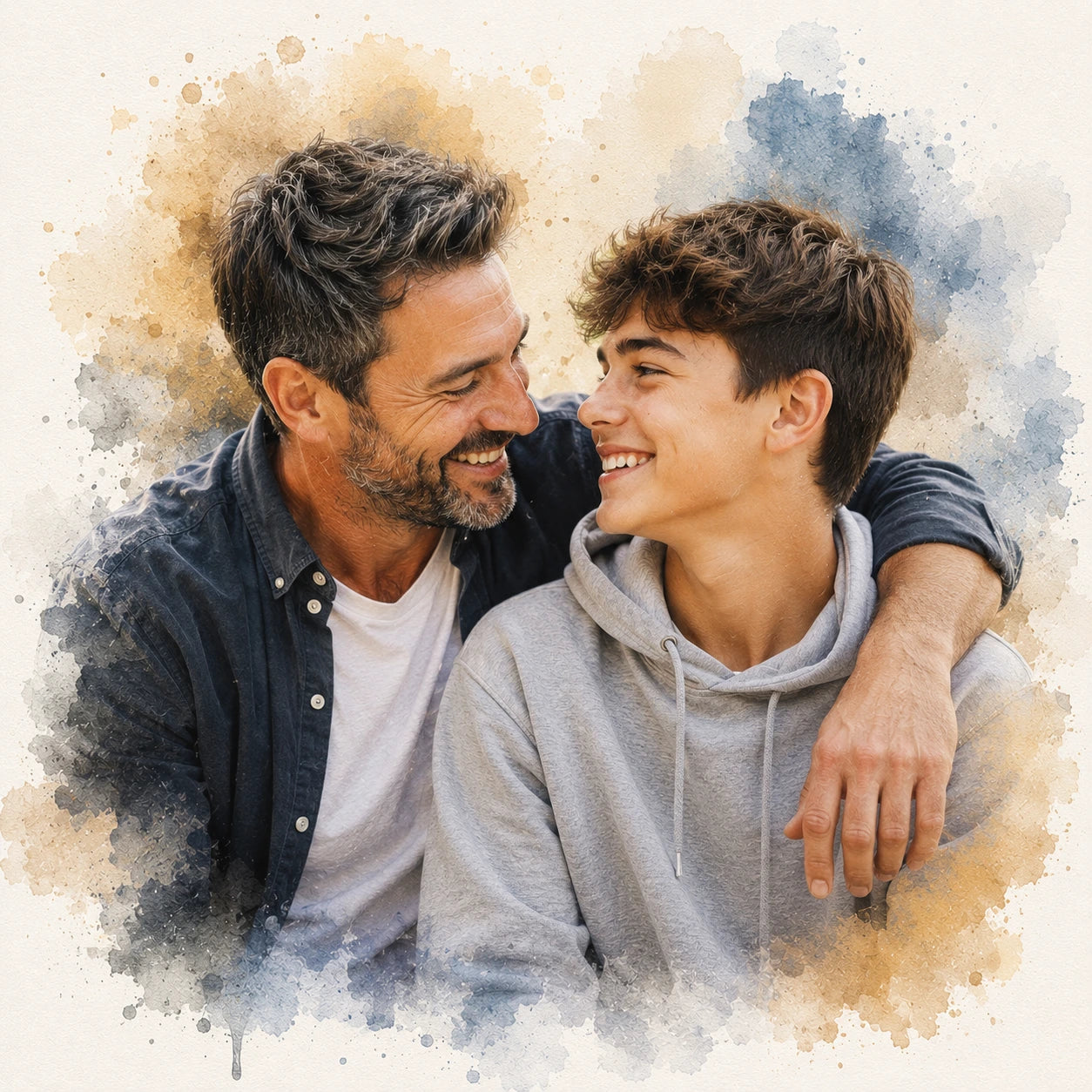 Custom Father and Son Portrait from Photo Personalised Watercolour Dad Gift