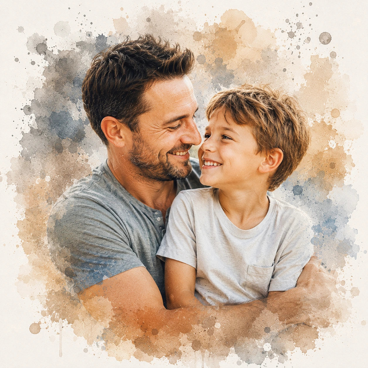 Custom Father and Son Portrait from Photo Personalised Watercolour Dad Gift