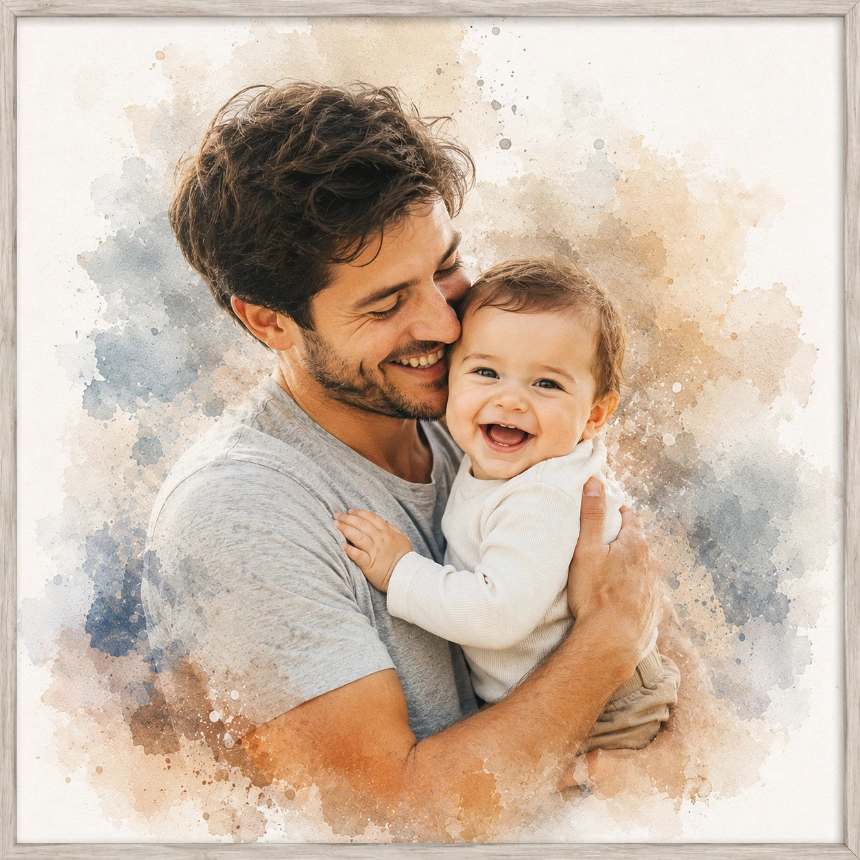 Custom Father and Son Portrait from Photo Personalised Watercolour Dad Gift