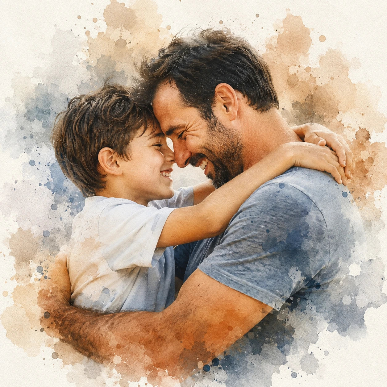Custom Father and Son Portrait from Photo Personalised Watercolour Dad Gift