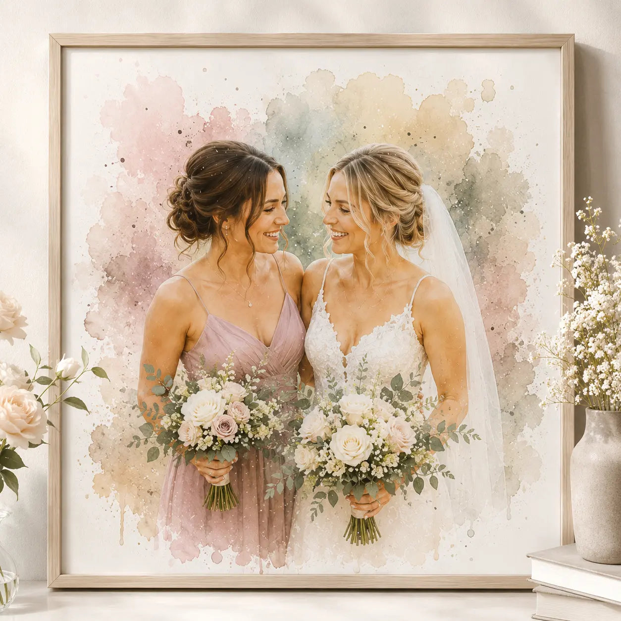 Bridesmaid Thank You Gift Personalised Watercolour Portrait from Photo Wedding Keepsake