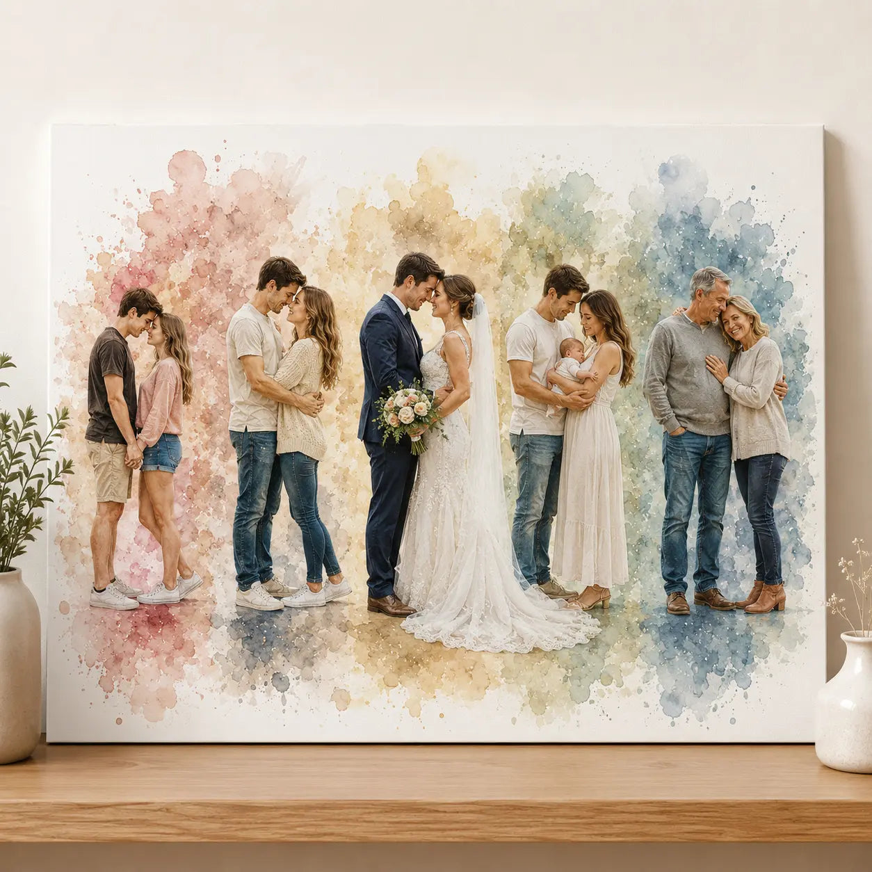 Relationship Journey Portrait from Photo Personalised Watercolour Couple Keepsake