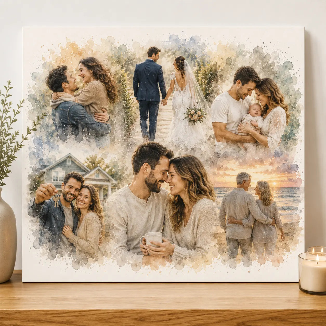Relationship Journey Portrait from Photo Personalised Watercolour Couple Keepsake