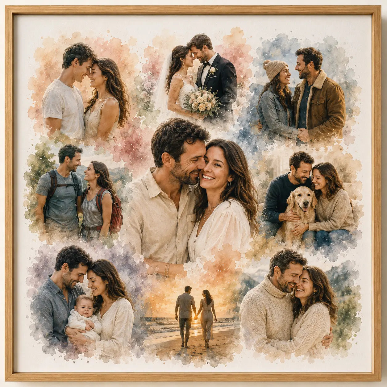 Custom Anniversary Timeline Portrait from Photo Personalised Watercolour Love Story Artwork