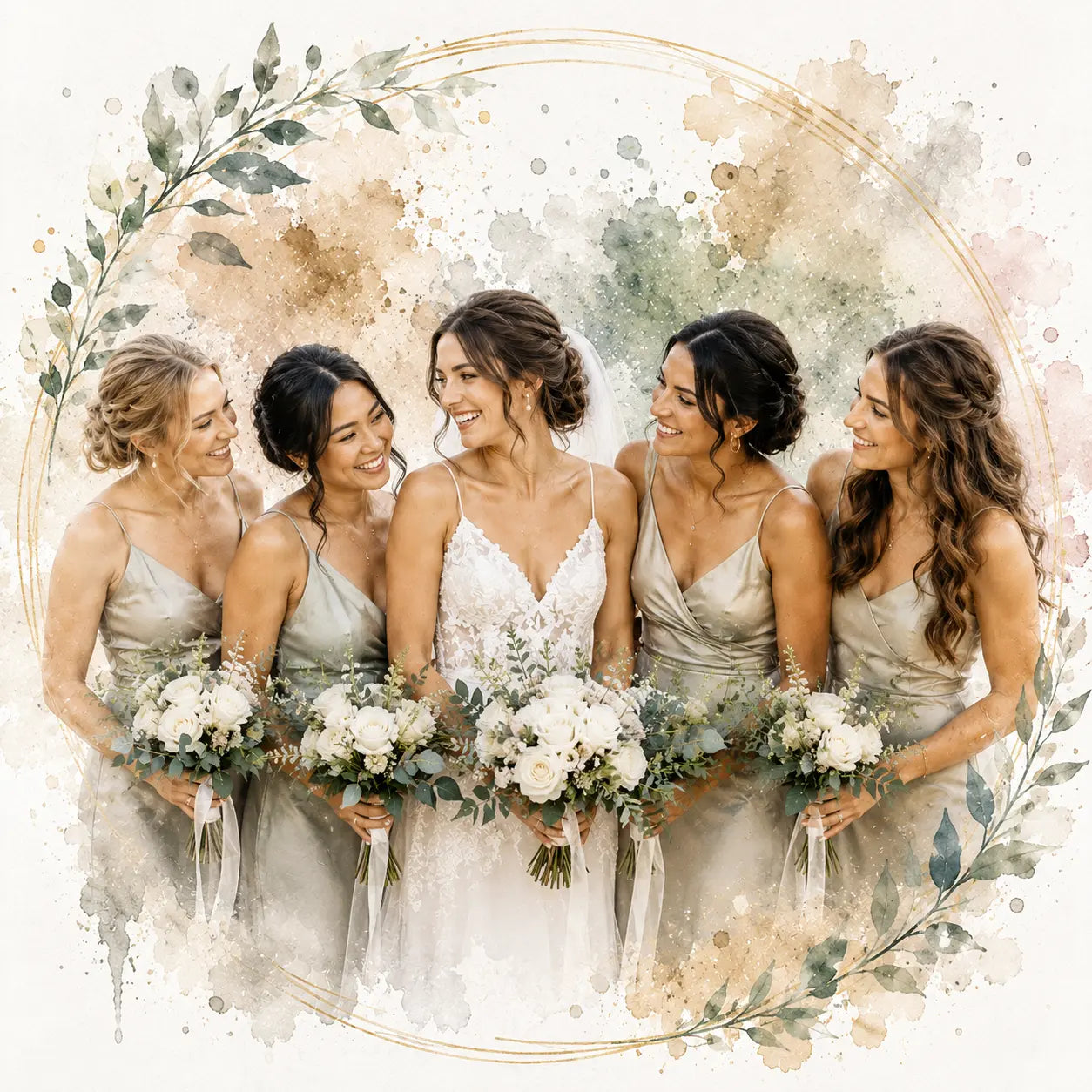 Custom Bridal Party Portrait from Photo Personalised Bridesmaids Watercolour Artwork