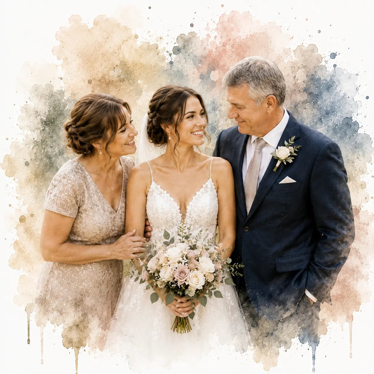 Custom Bridal Party Portrait from Photo Personalised Bridesmaids Watercolour Artwork
