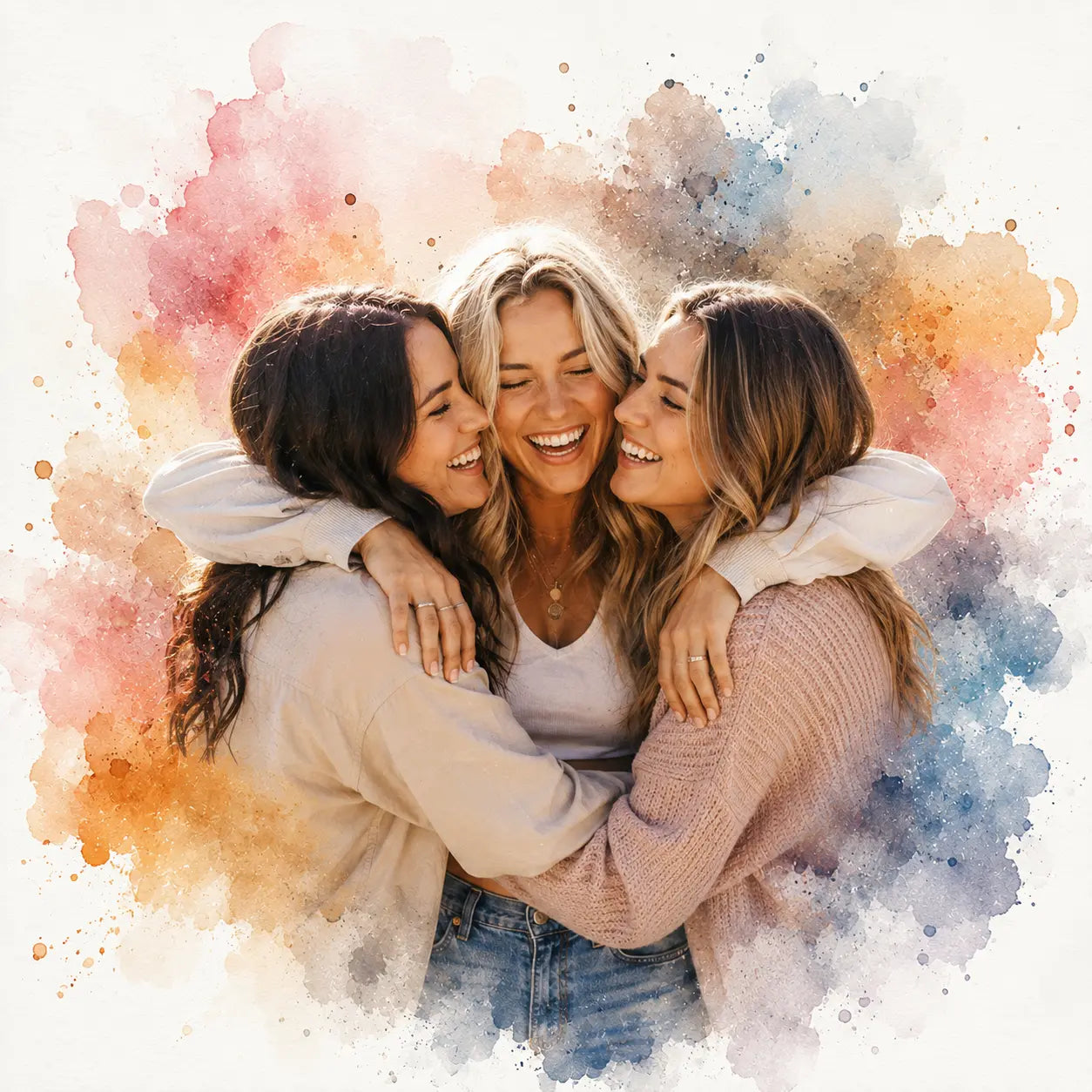 Custom Best Friends Reunion Portrait from Photo Personalised Watercolour Friendship Gift