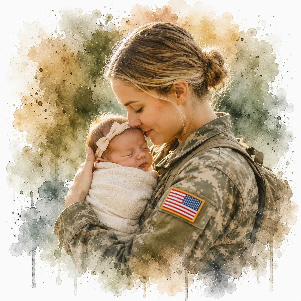 Custom Military Homecoming Portrait from Photo Personalised Watercolour Reunion Gift