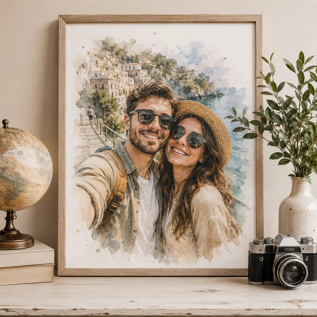 Custom Travel Memory Portrait from Photo Personalised Watercolour Holiday Artwork