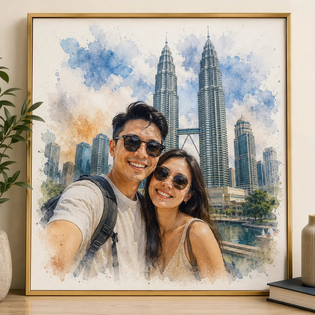 Custom Travel Memory Portrait from Photo Personalised Watercolour Holiday Artwork