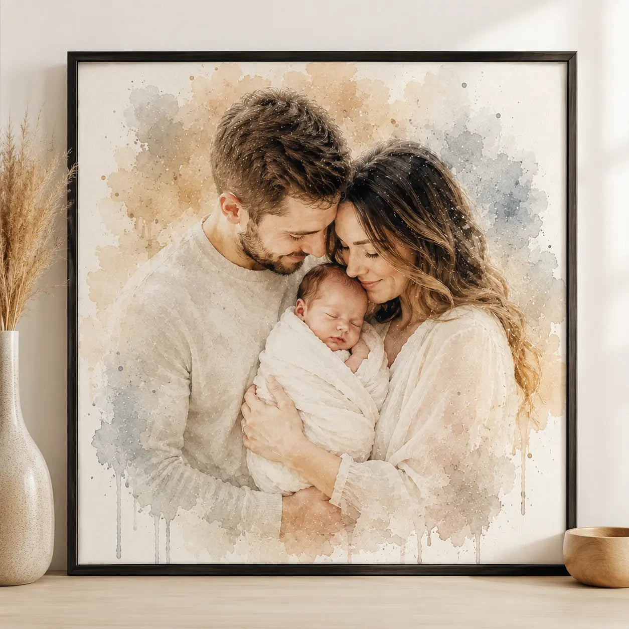 Welcome Baby Keepsake Artwork Personalised Newborn Watercolour Portrait from Photo