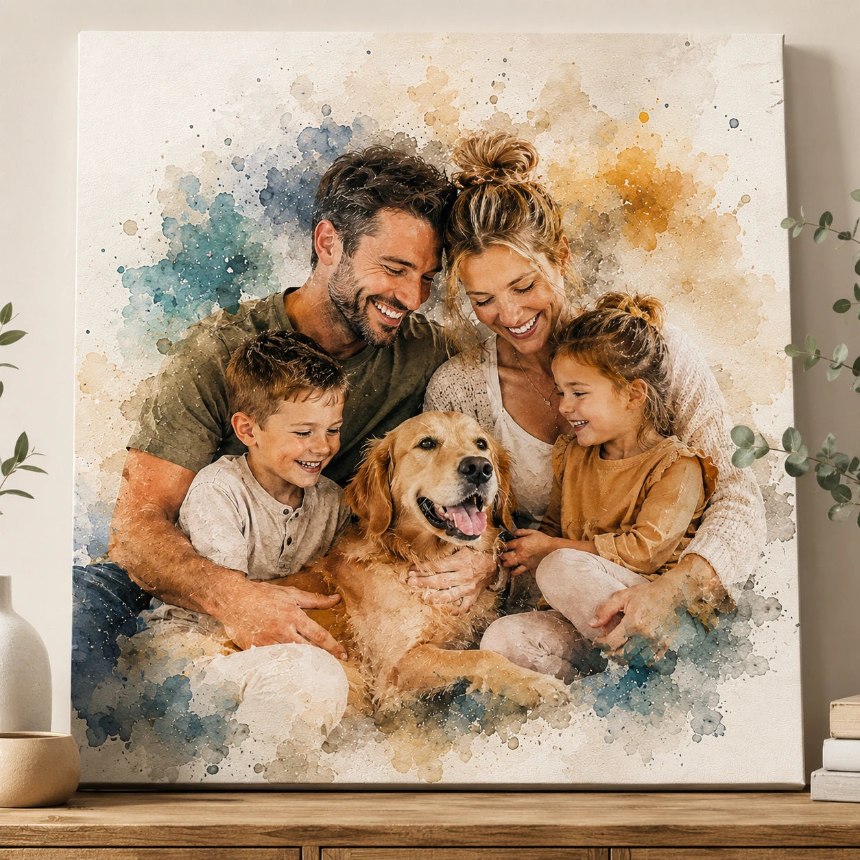 Modern Family Portrait from Photo Personalised Watercolour Family Wall Art Keepsake