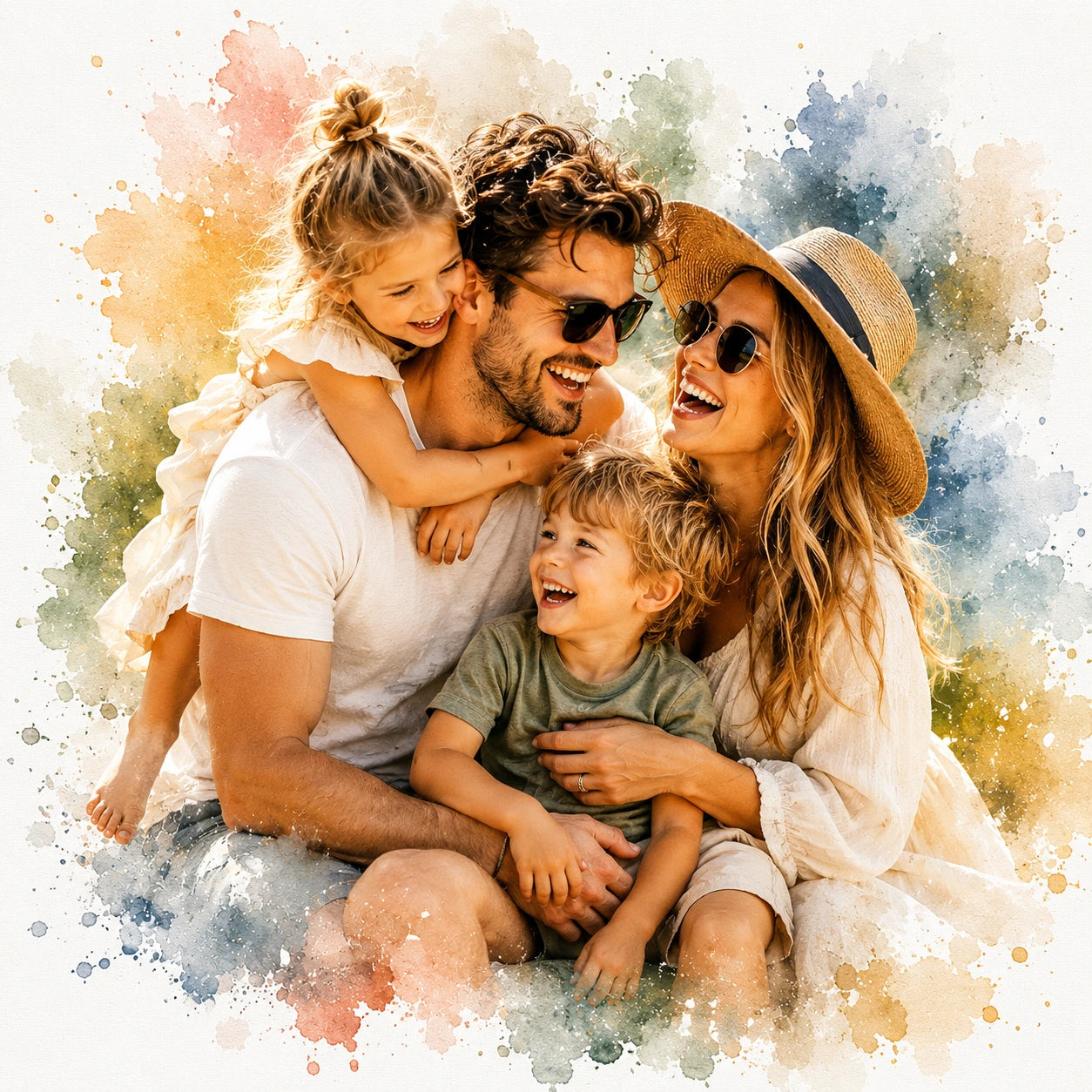 Modern Family Portrait from Photo Personalised Watercolour Family Wall Art Keepsake