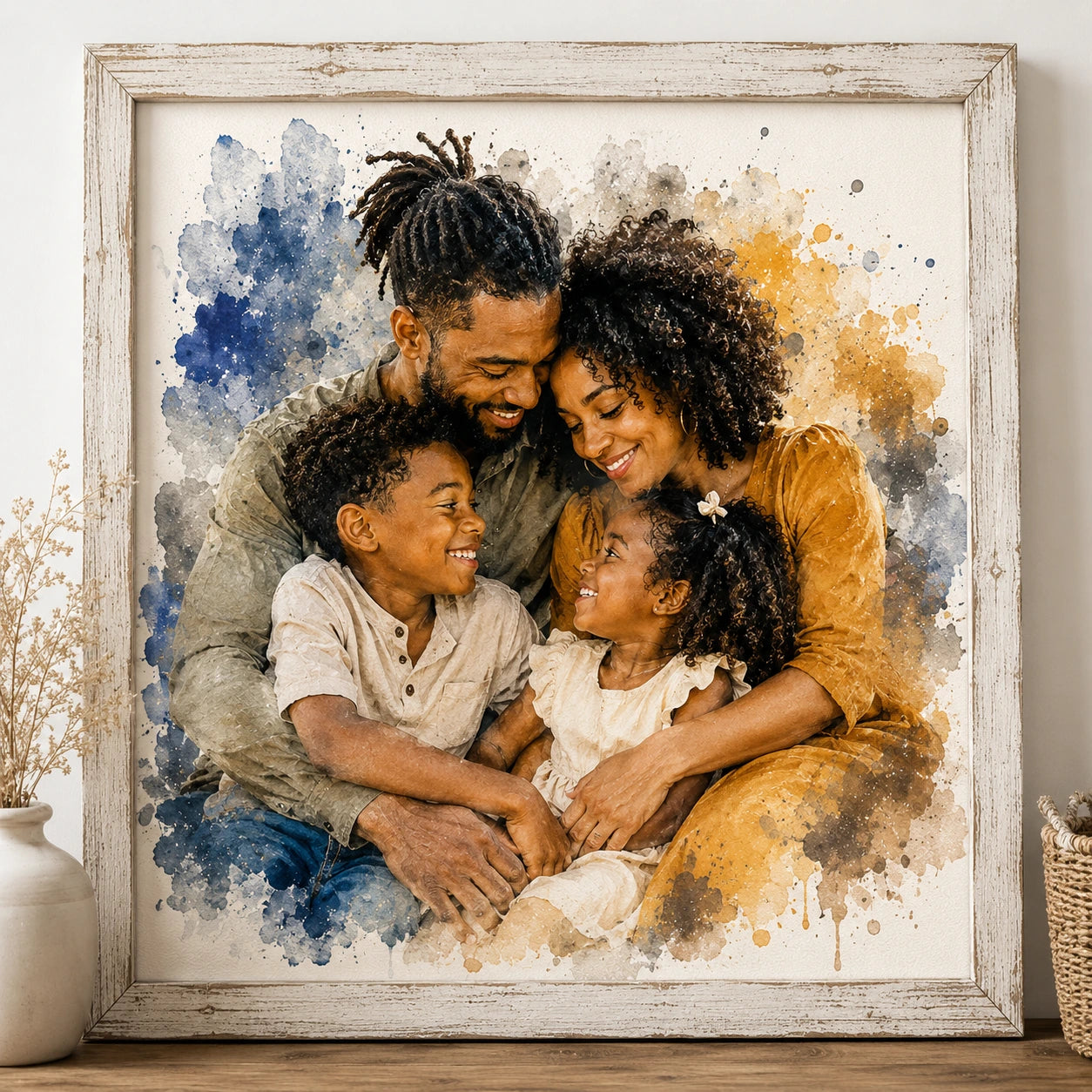 Modern Family Portrait from Photo Personalised Watercolour Family Wall Art Keepsake